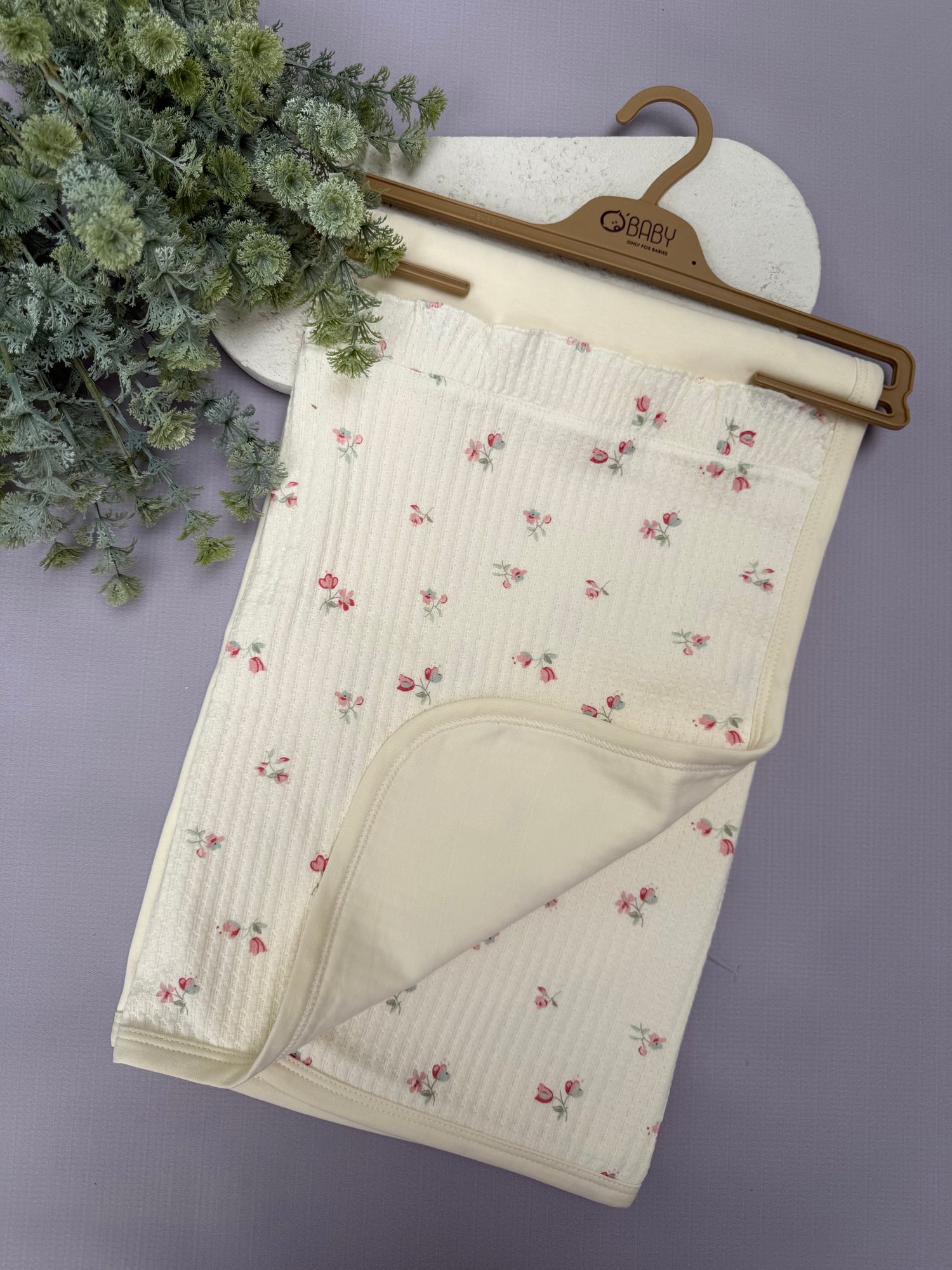 Rosé jacquard blanket/cream