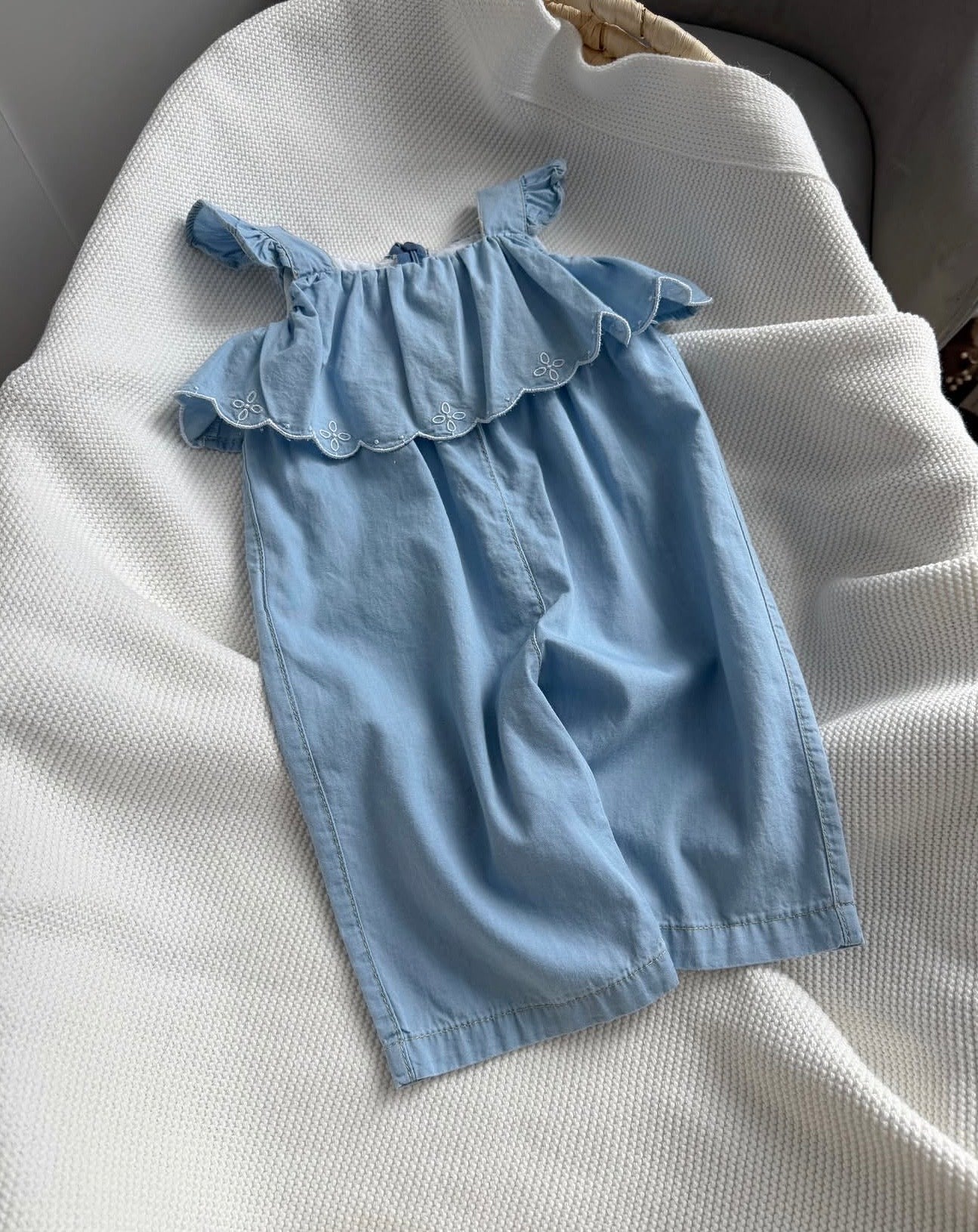 Denim ruffles jumpsuit