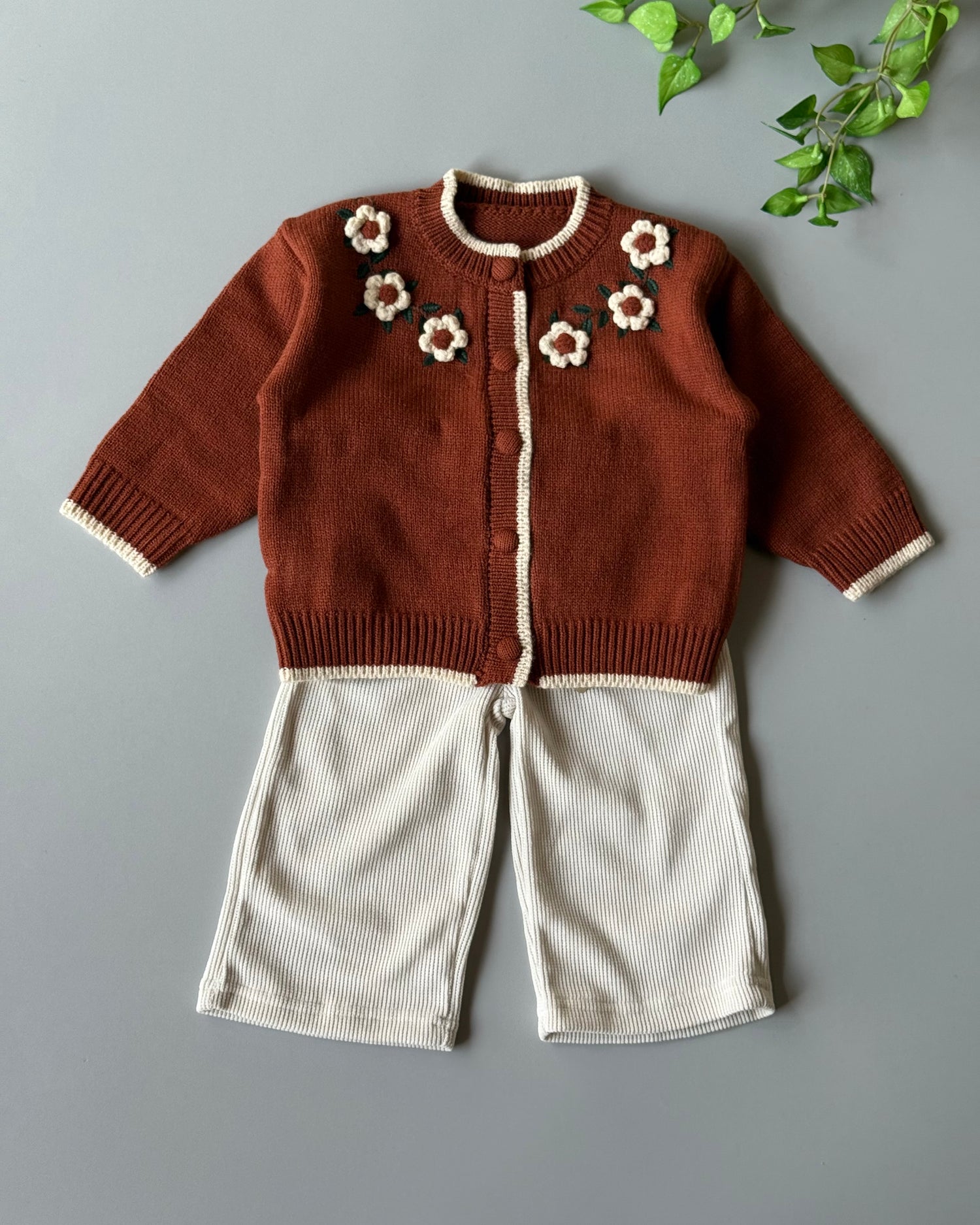 brick floral knitted cardigan set
