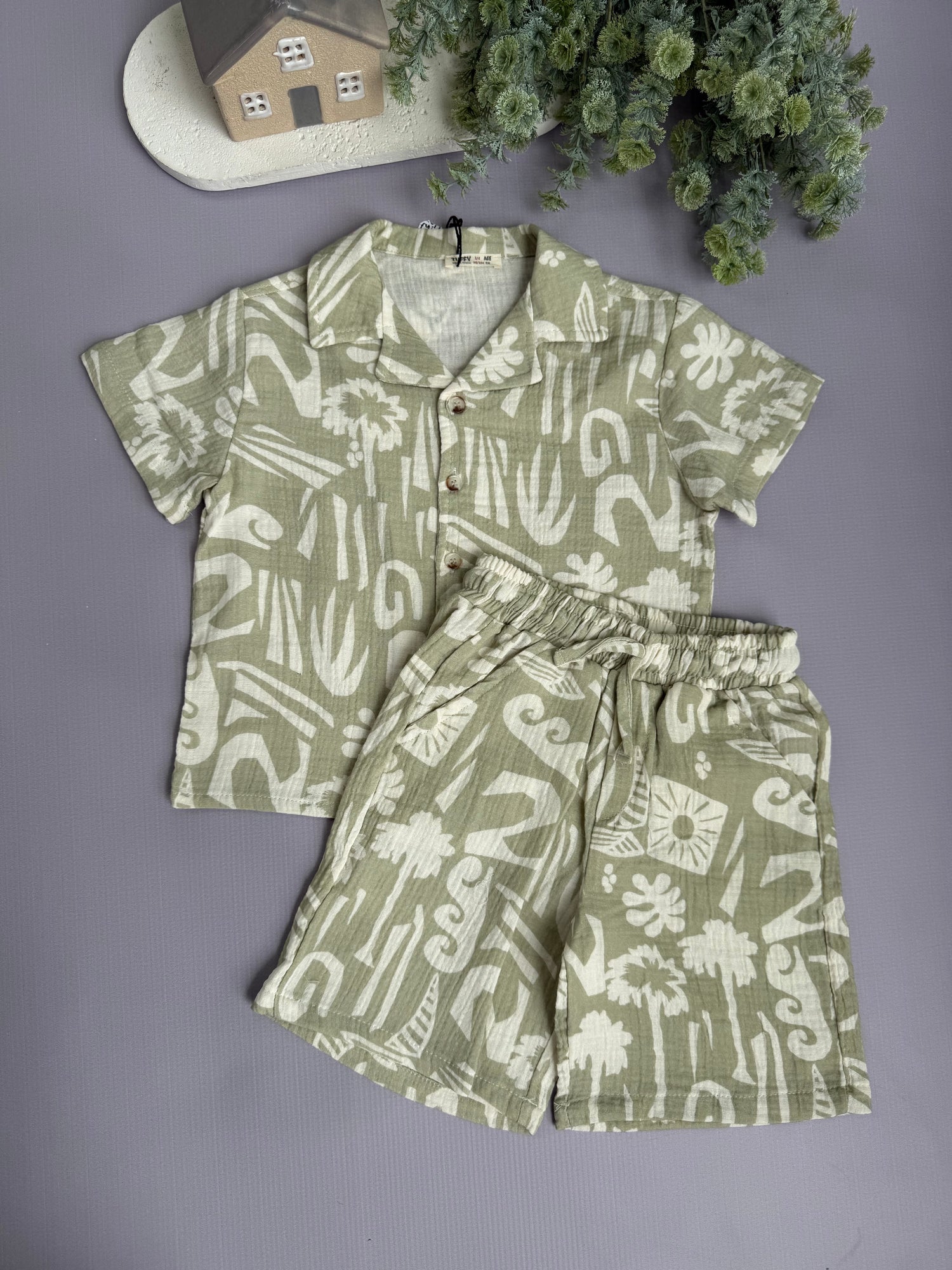 Hawaii linen set/ mint