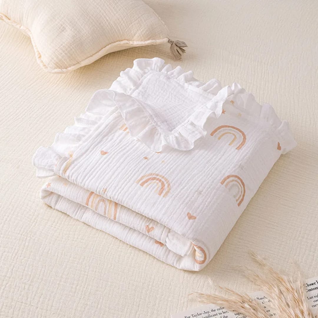 Boho rainbow ruffled blanket