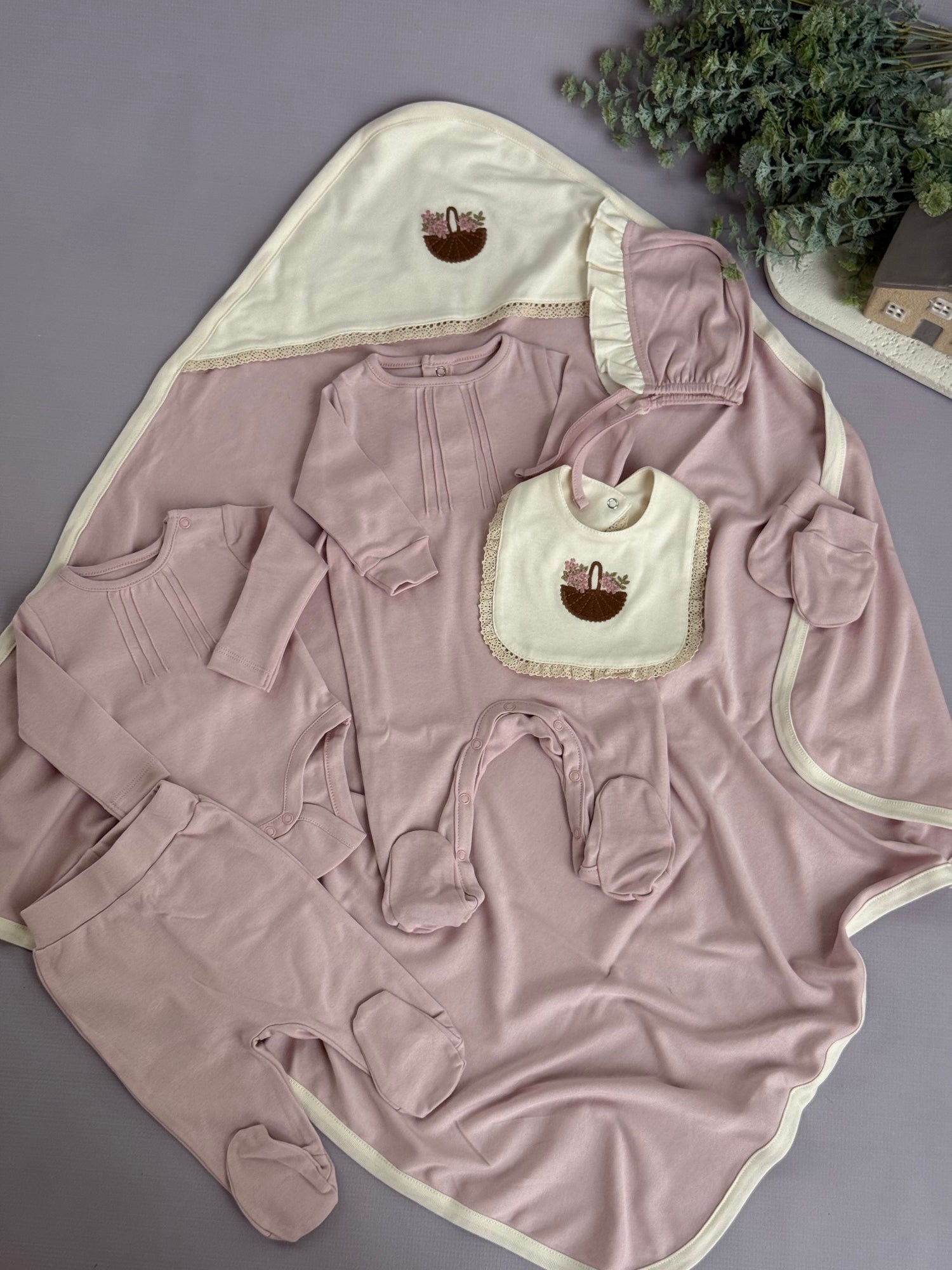 Meadow basket set/dusty rose