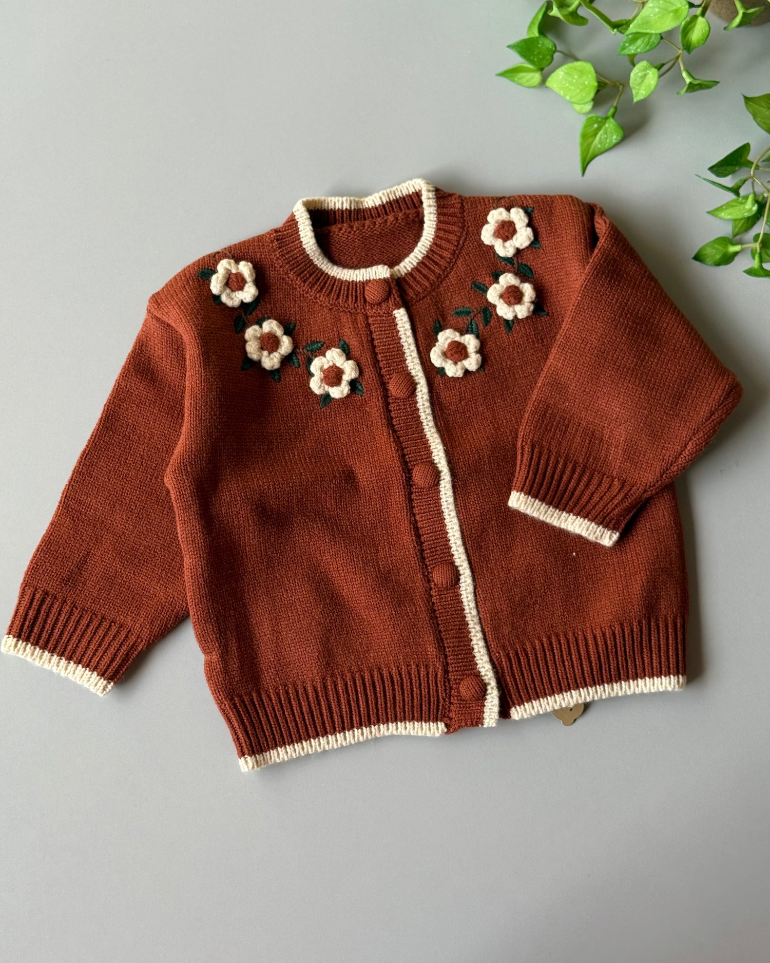 brick floral knitted cardigan set