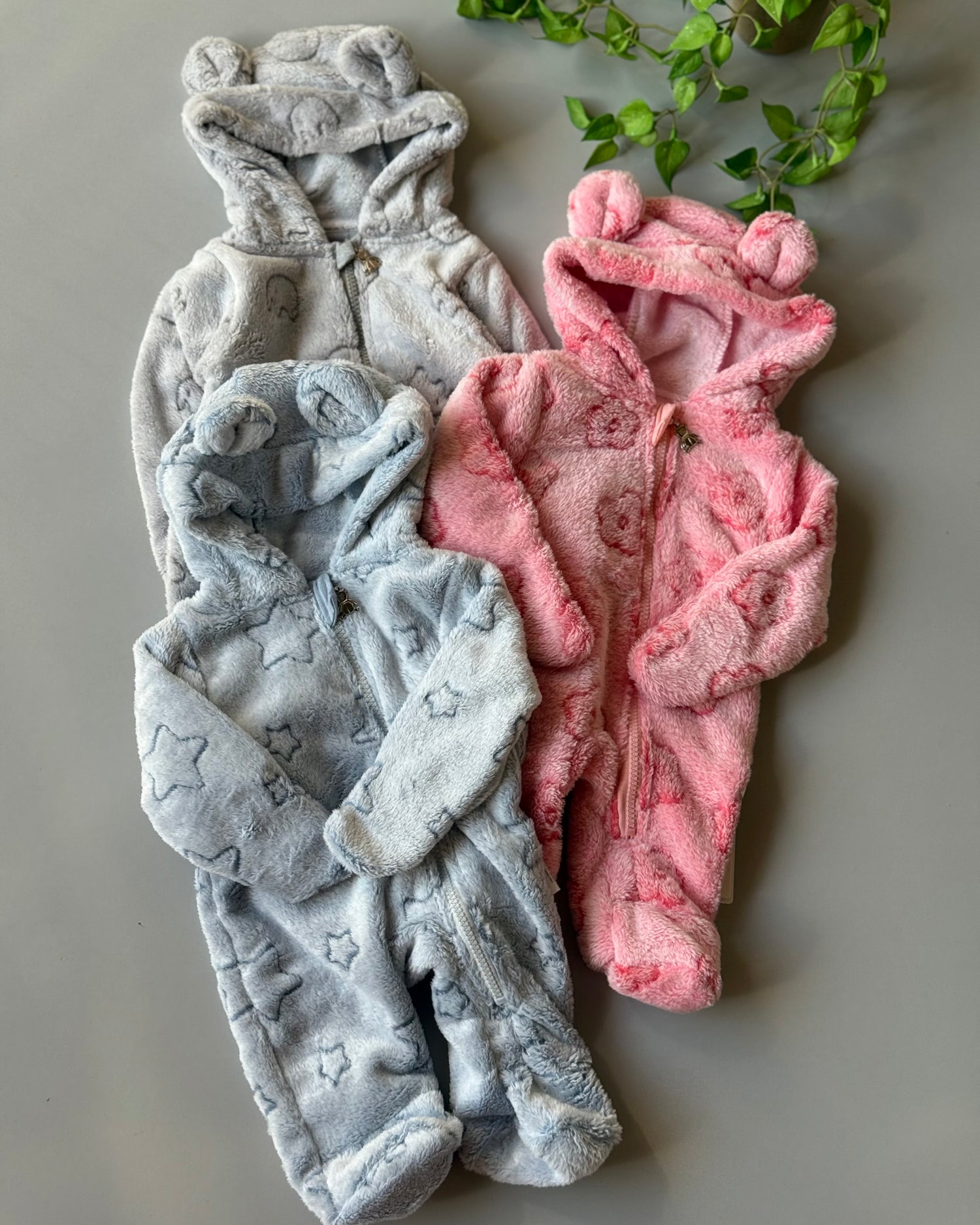 moehair hooded baby overalls