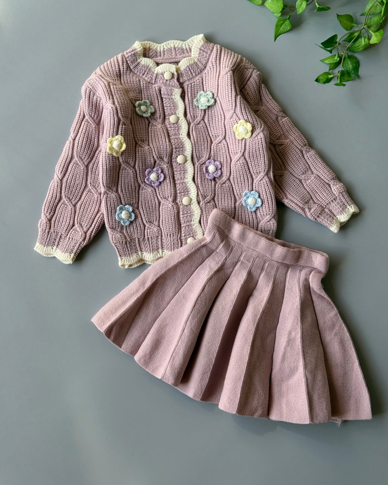 floral knitted skirt set