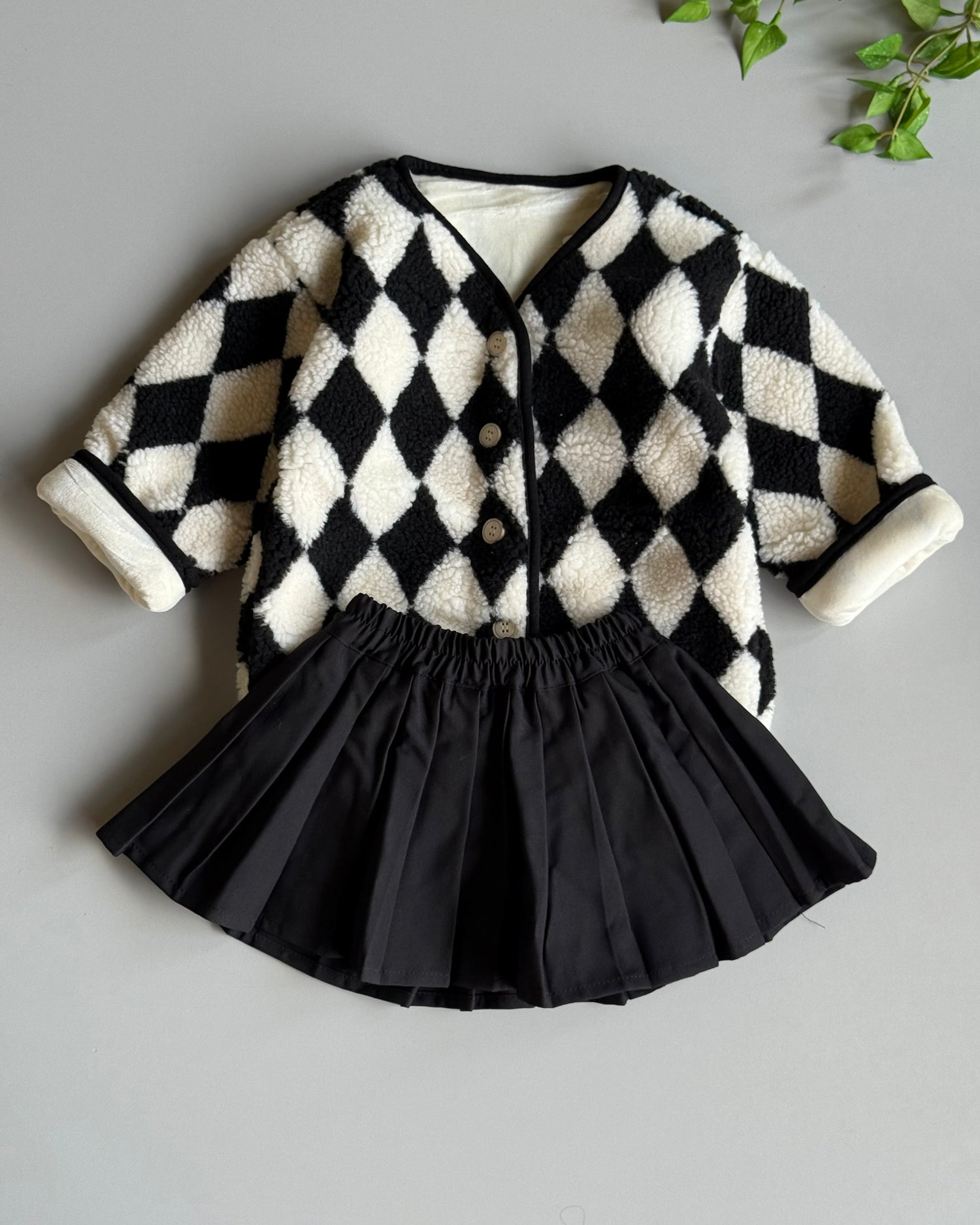 faux fur chess skirt set