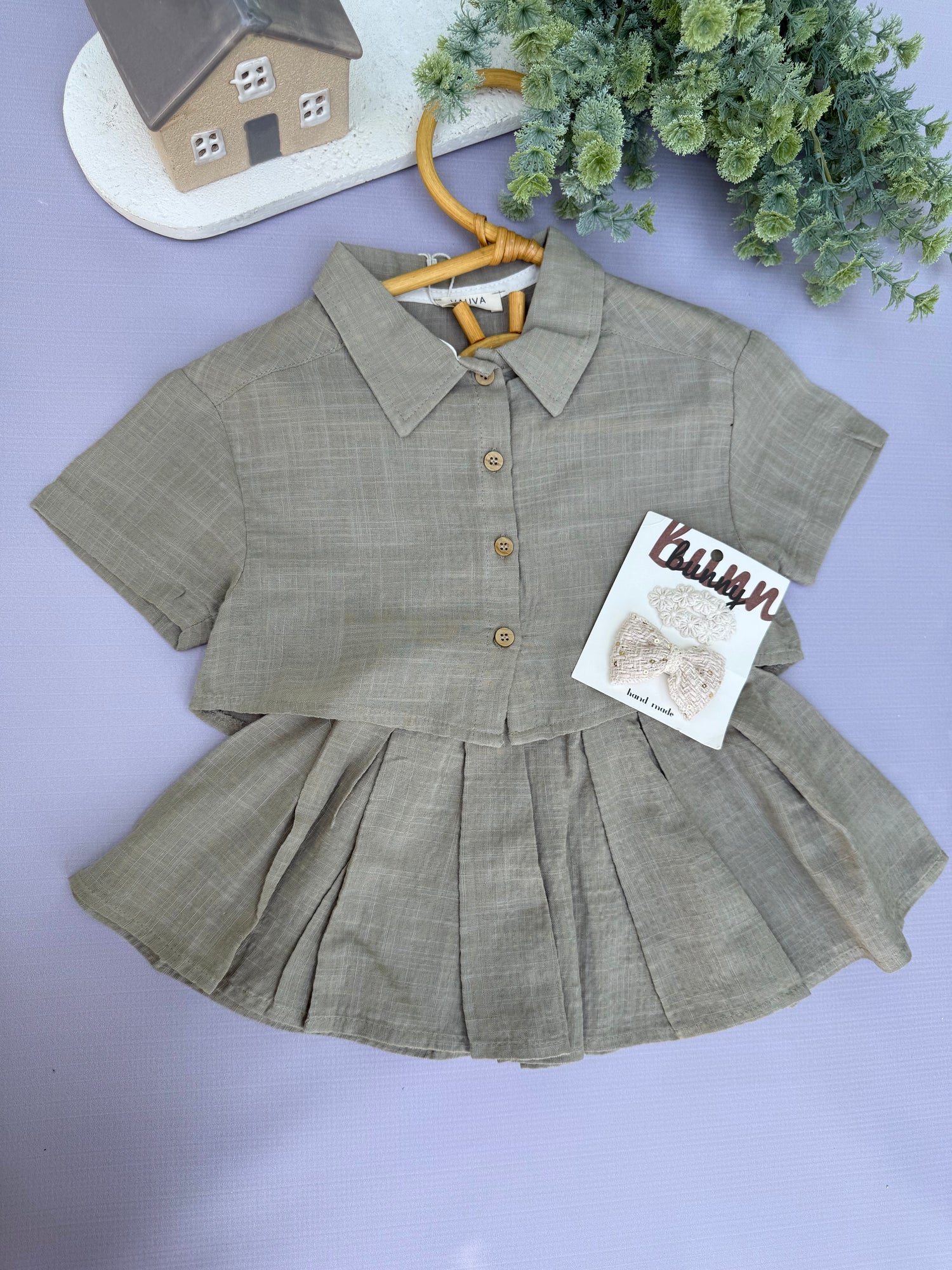 Linen trendy skirt set