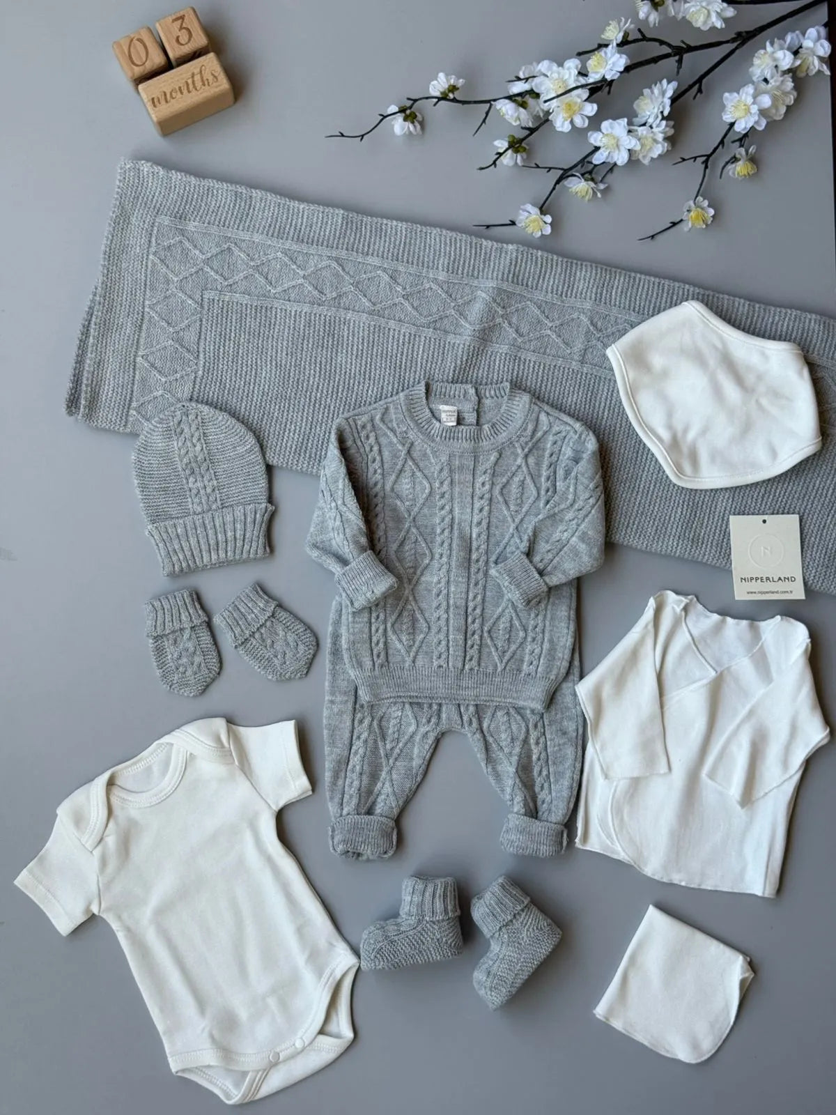 New Born Baby set Wool Grey